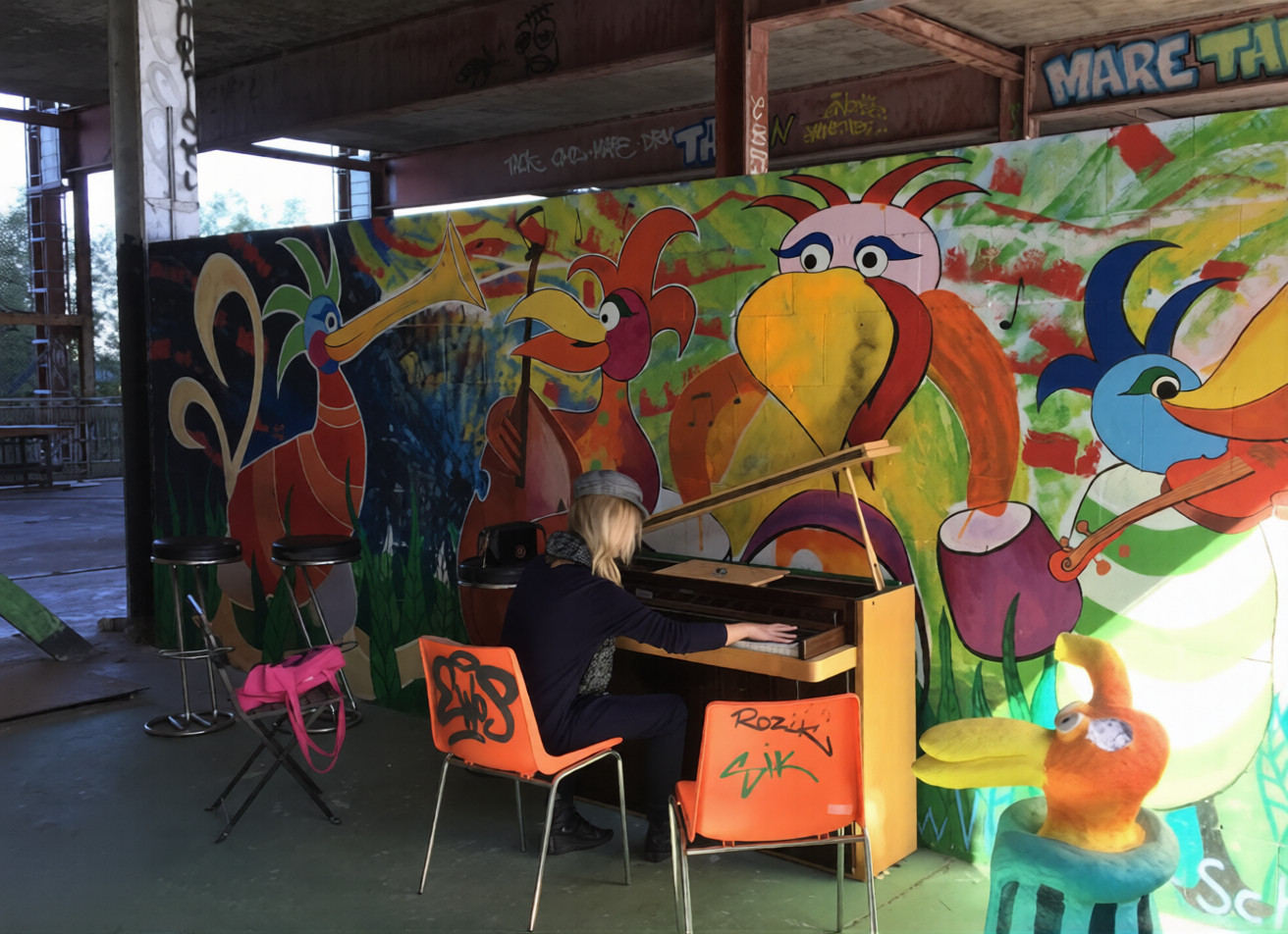 Romi Playing the Piano @ Teufelsberg NSA Spy Station-Berlin